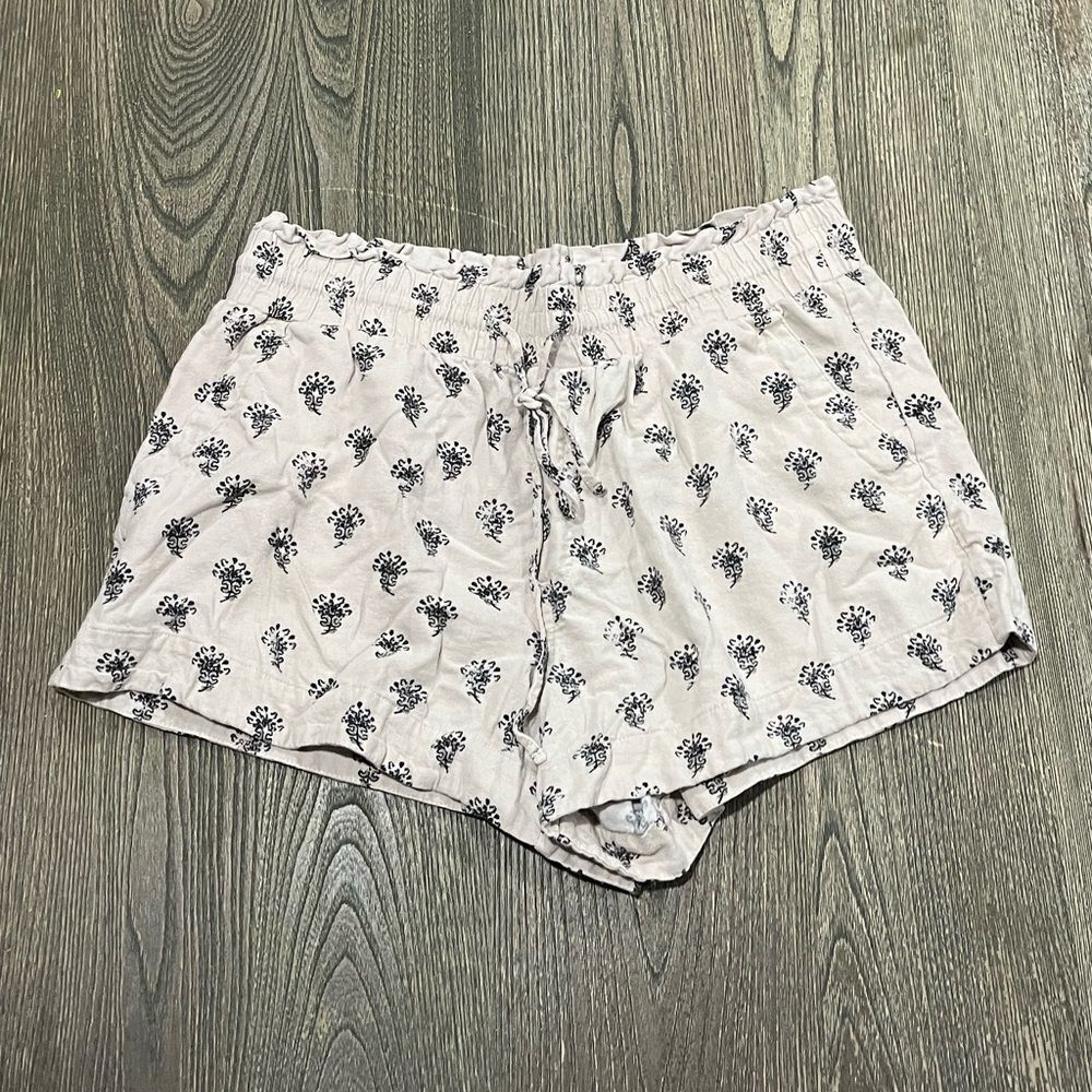 a new day Paperbag Shorts High-Rise Pull-On Floral Linen Blend Blue White Size L